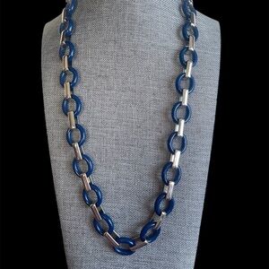 Lia Sophia Navy Blue and Silver Link Chain Necklace